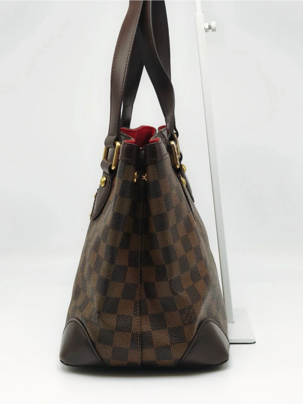 Louis Vuitton Brown Checkered Canvas Tote with Dark Brown Trim and Red Interior